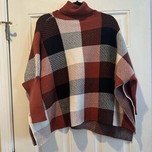 Chicwish Plaid Turtleneck Sweater - Rust, Black, Cream